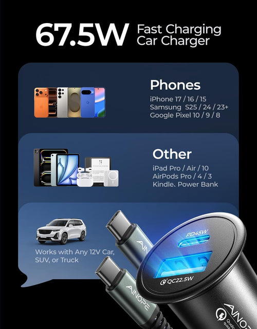 Load image into Gallery viewer, USB C Car Charger 48W Super Mini  All Metal Fast USB Car Charger Adapter PD&amp;QC 3.0 Dual Port Compatible with Iphone 13 12 11 Pro Max X XR XS 8 Samsung Galaxy Note 20/10 S21/20/10 Google Pixel
