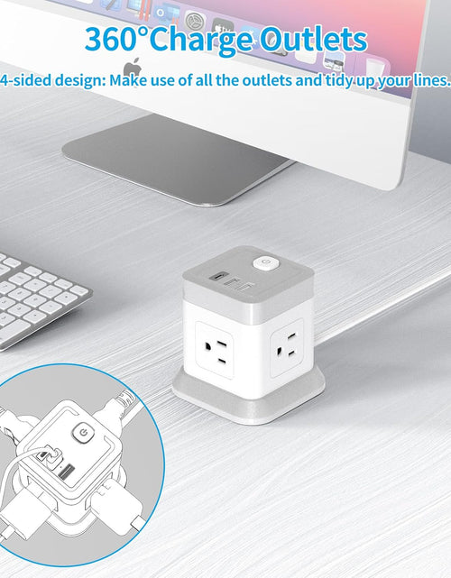 Load image into Gallery viewer, Power Strip with USB,  Flat Plug Extension Cord with 4 Outlets and 3 USB Ports, 5 FT Power Cord Desktop Charging Station, Overload Protection, Compact Portable for Travel Home Office Cruise Ship
