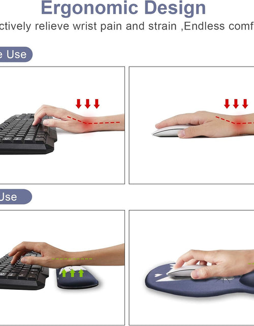 Load image into Gallery viewer, Keyboard Mouse Pad Wrist Rest, Gel Ergonomic Wrist Rest Support Mousepads,Non Slip Rubber Base Wrist Support with Memory Foam for Laptop Computer Home Office Work, Durable Comfortable,Cute Cat
