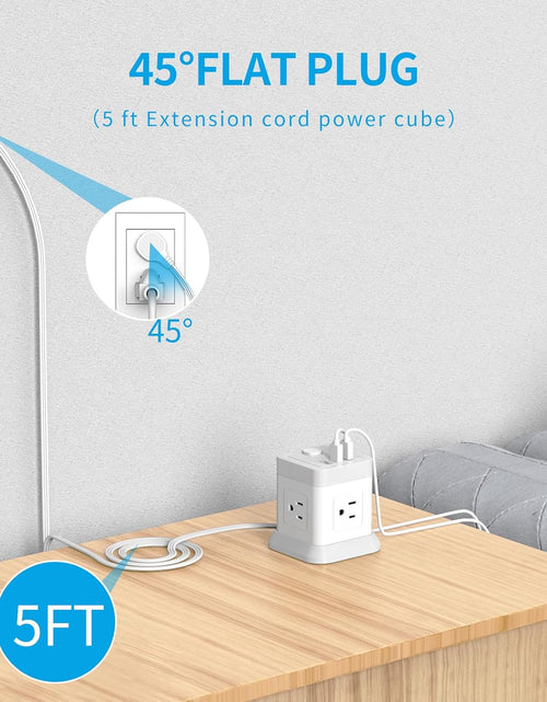 Load image into Gallery viewer, Power Strip with USB,  Flat Plug Extension Cord with 4 Outlets and 3 USB Ports, 5 FT Power Cord Desktop Charging Station, Overload Protection, Compact Portable for Travel Home Office Cruise Ship
