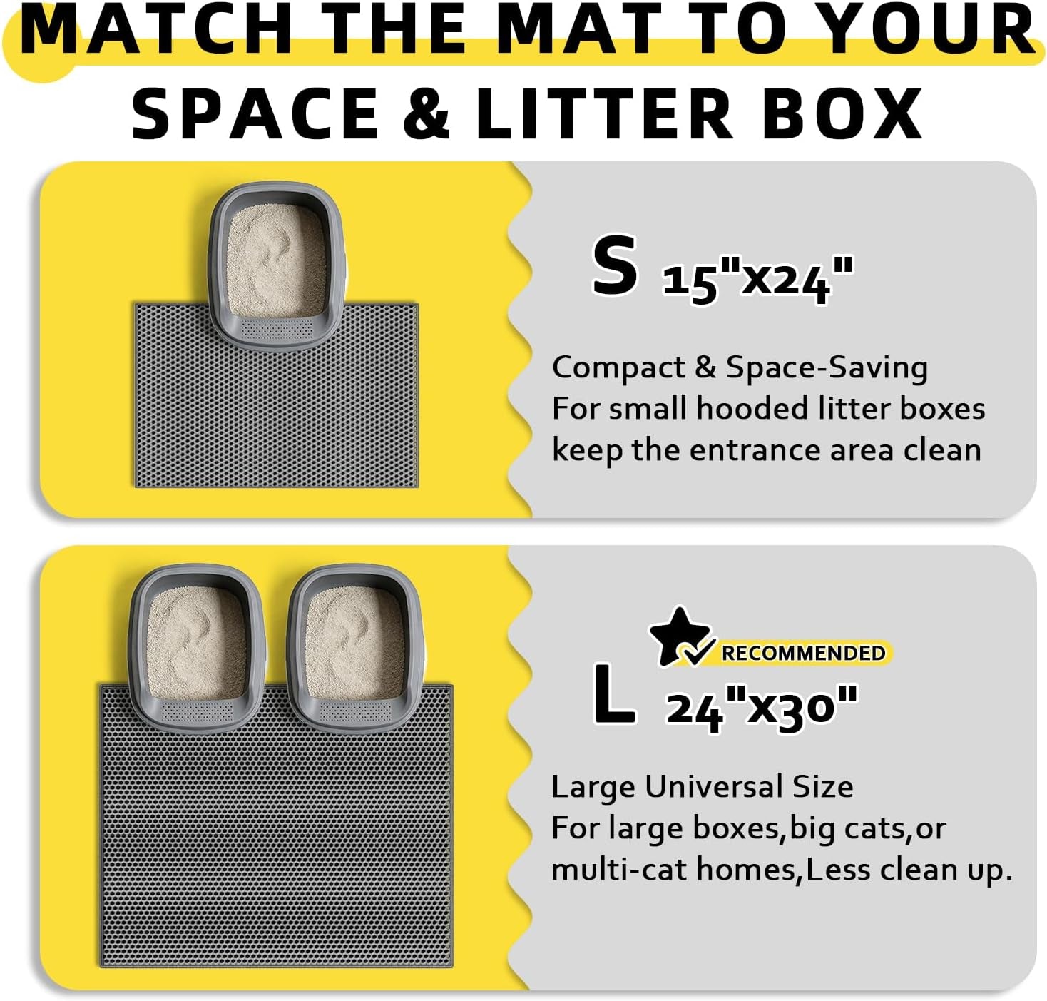 Cat Litter Mat, 15X24 Inch Litter Box Mat,Honeycomb Double Layer Trapping Litter Mat Design,Waterproof Urine Proof Kitty Litter Mat,Easy Clean Scatter Control (Grey, 15X24 Inch (Pack of 1))