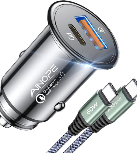 USB C Car Charger 48W Super Mini  All Metal Fast USB Car Charger Adapter PD&QC 3.0 Dual Port Compatible with Iphone 13 12 11 Pro Max X XR XS 8 Samsung Galaxy Note 20/10 S21/20/10 Google Pixel