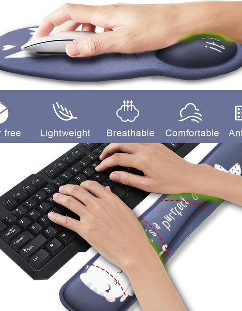 Load image into Gallery viewer, Keyboard Mouse Pad Wrist Rest, Gel Ergonomic Wrist Rest Support Mousepads,Non Slip Rubber Base Wrist Support with Memory Foam for Laptop Computer Home Office Work, Durable Comfortable,Cute Cat
