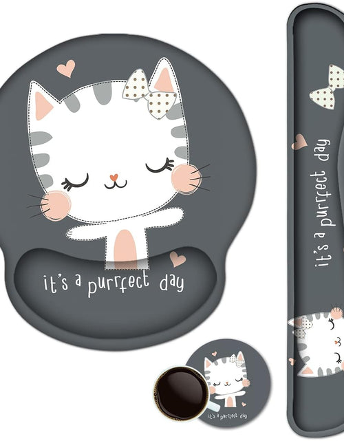 Load image into Gallery viewer, Keyboard Mouse Pad Wrist Rest, Gel Ergonomic Wrist Rest Support Mousepads,Non Slip Rubber Base Wrist Support with Memory Foam for Laptop Computer Home Office Work, Durable Comfortable,Cute Cat
