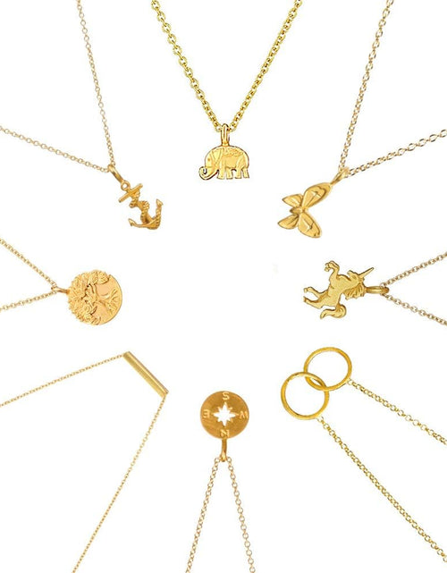 Load image into Gallery viewer, 8Pack Friendship Unicorn Necklace Set Good Luck Elephant Pendant Chain Necklace with Message Card Party Favors Birthday Gifts for Women (Gold)
