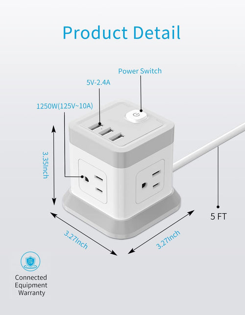 Load image into Gallery viewer, Power Strip with USB,  Flat Plug Extension Cord with 4 Outlets and 3 USB Ports, 5 FT Power Cord Desktop Charging Station, Overload Protection, Compact Portable for Travel Home Office Cruise Ship
