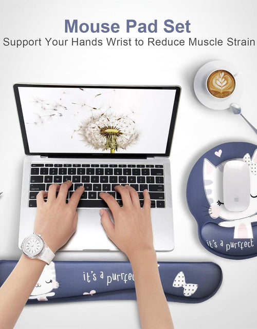 Load image into Gallery viewer, Keyboard Mouse Pad Wrist Rest, Gel Ergonomic Wrist Rest Support Mousepads,Non Slip Rubber Base Wrist Support with Memory Foam for Laptop Computer Home Office Work, Durable Comfortable,Cute Cat
