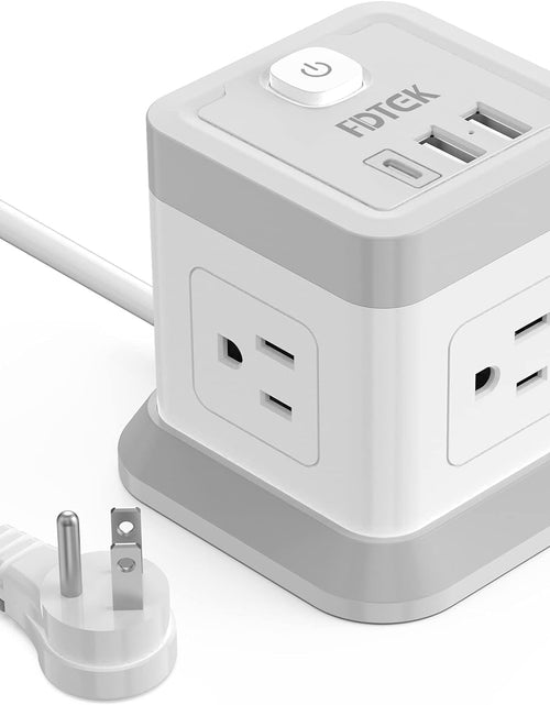 Load image into Gallery viewer, Power Strip with USB,  Flat Plug Extension Cord with 4 Outlets and 3 USB Ports, 5 FT Power Cord Desktop Charging Station, Overload Protection, Compact Portable for Travel Home Office Cruise Ship
